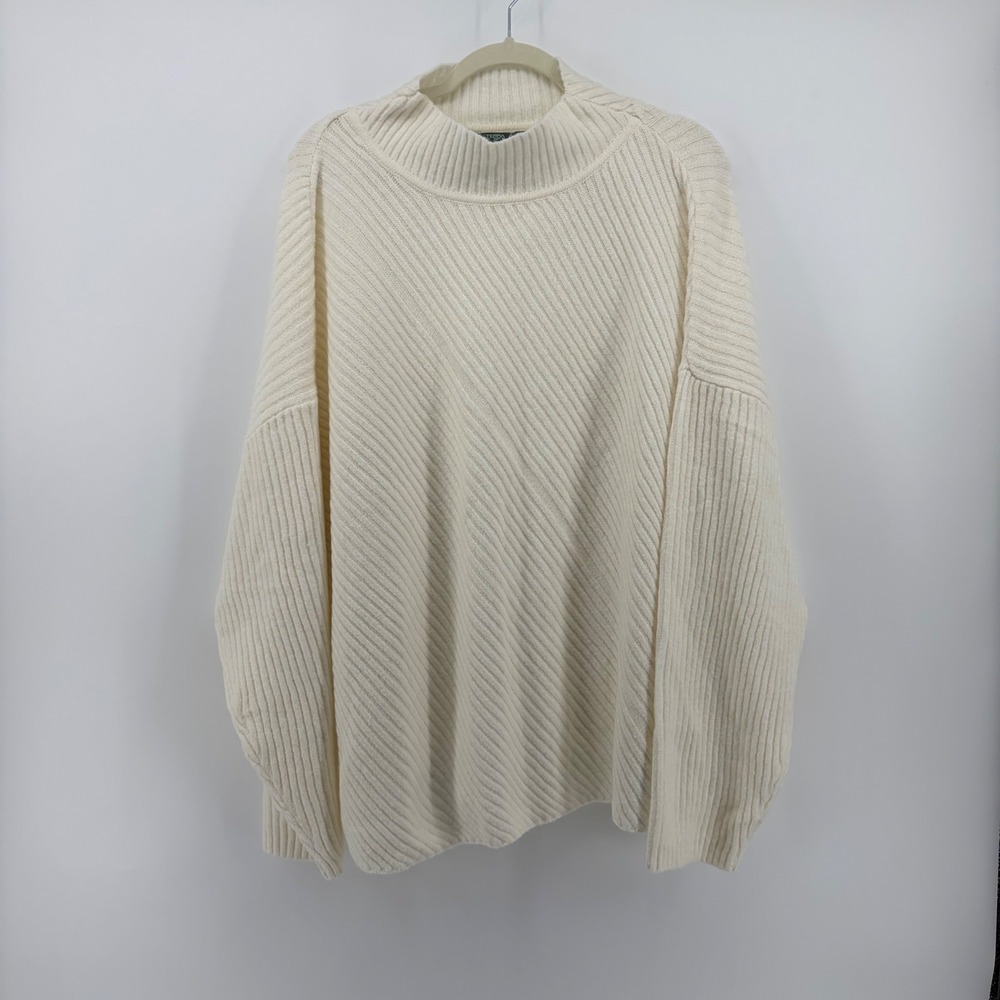 Terra & Sky 3X Cream Pullover Sweater Diagonal Ribbed‎ Mock Neck Long Sleeve